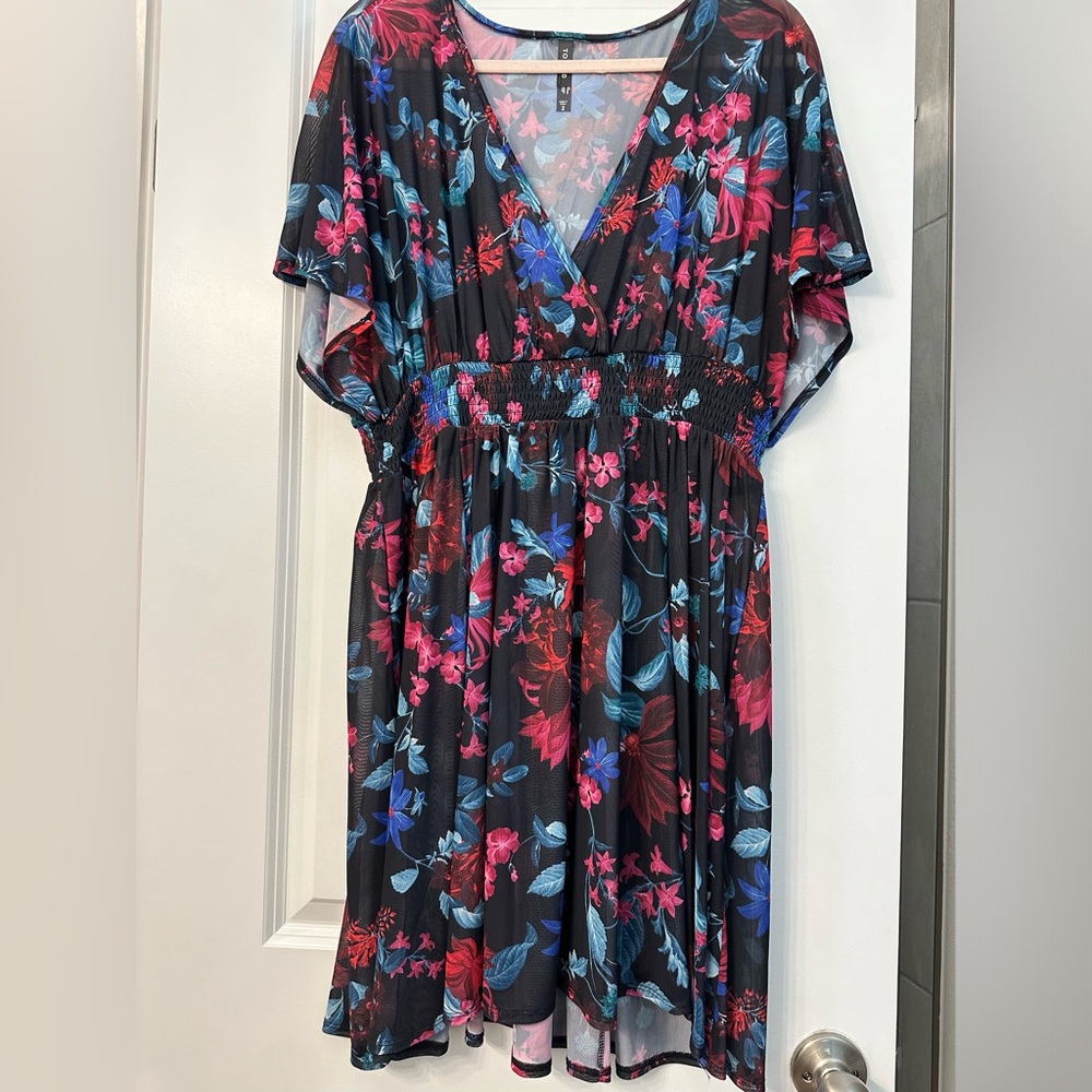 TORRID Tropical Mesh Smocked Waist Swimsuit Cover Up 2X